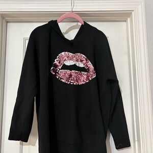 Torrid Black Sweater with Pink Sequin Lip Design